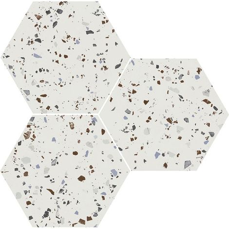Apavisa – Carrelage effet terrazzo hexagonal 29x25cm blanc mat – Grès cérame pour intérieur et extérieur – Boîte de 0.94 m2 (1/2)