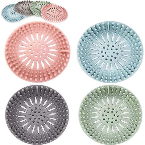 Juego de 4 filtros de fregadero de silicona para filtrar el cabello, atrapapelos, trampa para el cabello en 4 colores, adecuados para baño, bañera y cocina. (1/4)