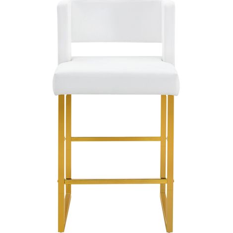 2er-Set Barhocker im nordischen Stil, Weiß/Gold, gepolsterter Sitz, Metallbeine (1/5)