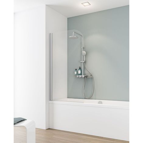 Pare-baignoire pliant, verre 5 mm, paroi de baignoire 1 volet Capri, écran de baignoire pivotant Schulte, Verre transparent, profilé alu argenté, 80 x 140 cm