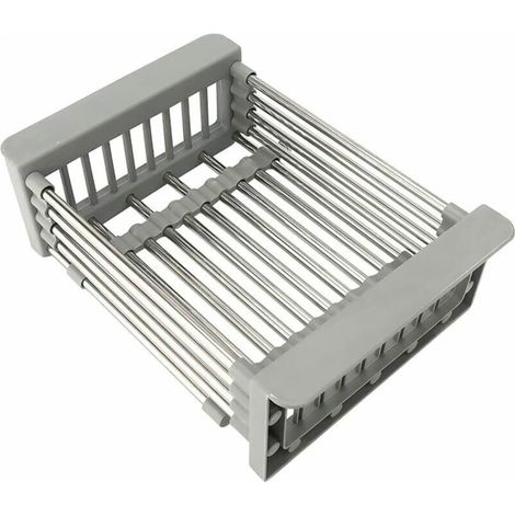 Égouttoir à vaisselle extensible, égouttoir à vaisselle sur évier, égouttoir à vaisselle et égouttoir à fruits - Acier inoxydable antirouille pour cuisine, égouttoir d'évier robuste (gris) (1/5)