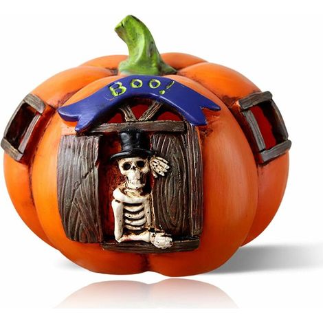 Lanterne de crâne de citrouille d'Halloween, citrouille creuse en résine créative avec lanterne de crâne à LED, alimentée par batterie, adaptée à la décoration d'Halloween (1/5)