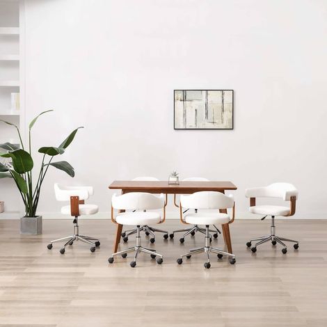 vidaXL Sillas de comedor giratorias 6 uds madera curvada cuero blanco (1/5)