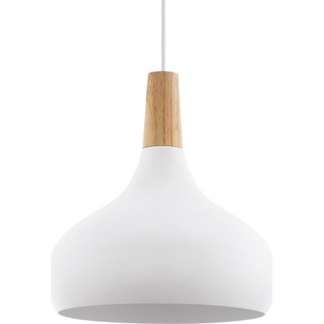 Lampe à suspension Sabinar 28cm blanc avec bois marron - 901178