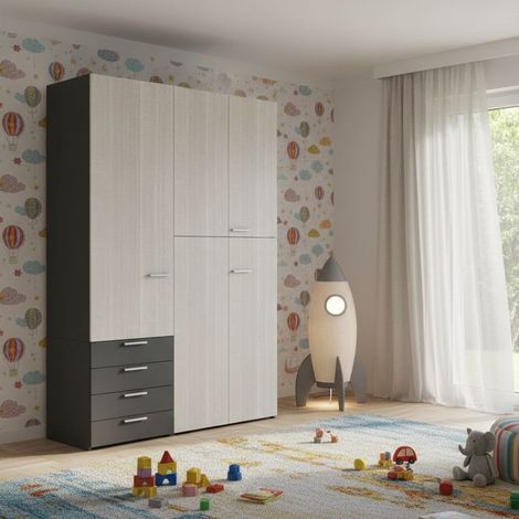 L.150 H.225,8 - Armadio ad ante battenti con ripiani e cassetti - Perfetto per organizzare i tuoi vestiti - Rovere rock