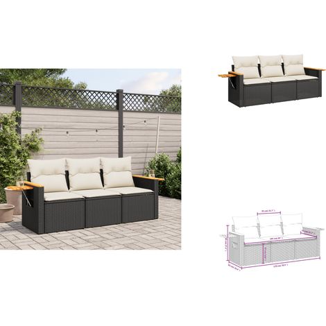 3-tlg. Garten-Sofagarnitur mit Kissen Schwarz Poly Rattan - Gartenmöbel - Esszimmergarnitur - Outdoor Möbel - Lounge Set - Rattan Sofa (1/3)