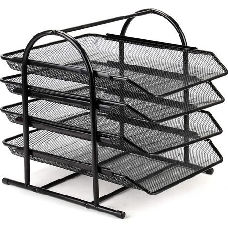 Youyijia Mesh Desk Organiser 4 Tier Letter Tray Stackable Mesh File Holder Office A4 Filing Desktop Document Storage for HOM Office (Black) (1/5)