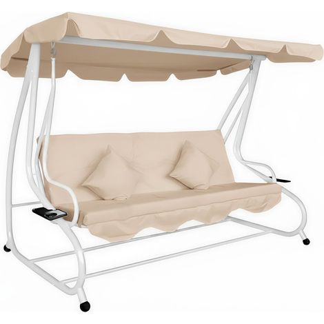 Marvin Harmony Dondolo Letto da Giardino 4 Posti con Tetto Parasole Struttura in Acciaio e Cuscino Imbottito 10 cm Altalena da Esterno Terrazzo (1/4)