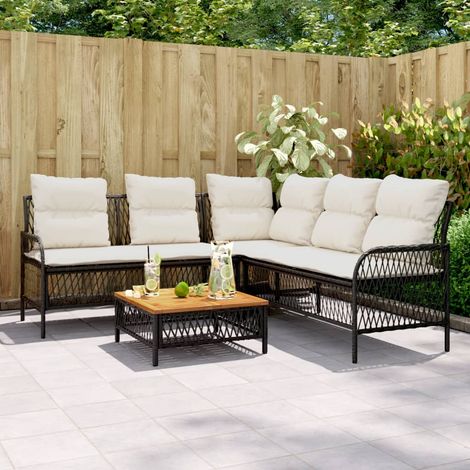 2-tlg. Garten-Sofagarnitur mit Auflagen Schwarz Poly Rattan