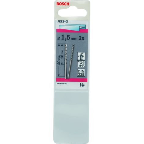 Forets en métal HSS-G, DIN 338, 1,5 x 18 x 40 mm, lot de 2 (1/5)
