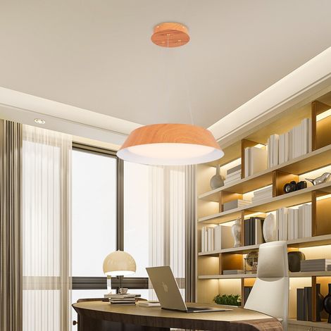 Lustre à Éclairage LED de 40 Cm Luminaire Moderne 21 W Lustre avec Grain de Bois Cadre en Métal Lumière Chaude 3000 K Luminaire Suspendu Naturel CW8274 Maison Chic (1/4)