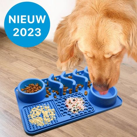 Tapis renifleur 4-en-1 – 31x21 cm – Mangeoire lente – Tapis à lécher – Anti-glouton – Chien et chat – Bleu (1/5)