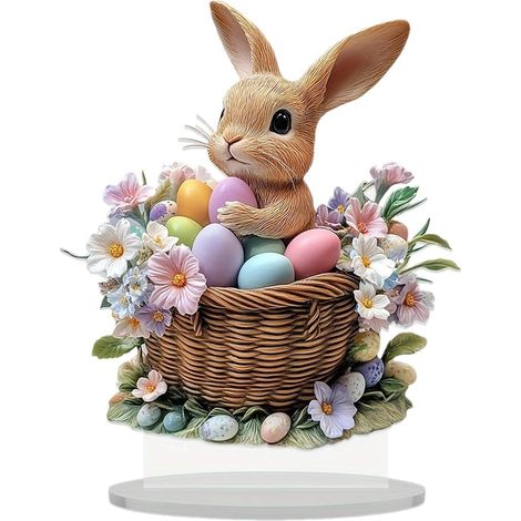 Acryl-Tischdekoration, Osterdekoration, Etagere mit Eiern, Frühlingshasen-Ornament, 19 x 20 cm, ideal für Familienfeiern oder festliche Mahlzeiten  2D-Acryl-Tischdekoration für Zuhause, Etagere mit Fr (1/5)