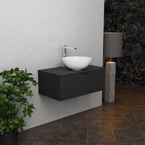 Inda - Meuble de salle de bain L.80 avec vasque à poser / Noir (1/5)