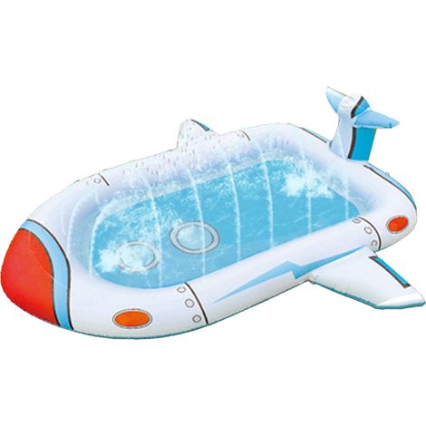 Bassin gonflable pour enfants avec arroseur intégré, forme de dirigeable, tapis de jeu solide pour jardin extérieur (1/5)