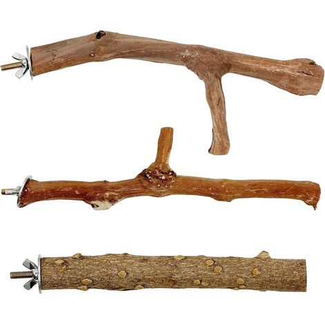 Natural Bird Perches, 3 Pack Wooden Bird Sticks, Bird Toys Perches, Suitable for Budgies, Cockatoos and Canaries (1/5)