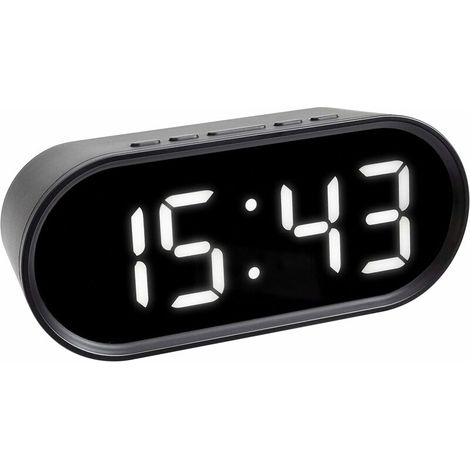 Digital Alarm Clock with LED Light Digits, Interior Temperature Included, Snooze Duration Adjustable, Plastic, Black,(L) 150x(W) 50x(H) 65 mm, 3 x 1.5 V AAA Batteries (Not Included) (1/2)