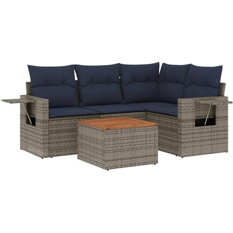 Maison Exclusive - 5-teiliges Gartensofa-Set mit Kissen, grau, Po