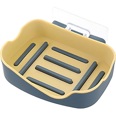 Porte-savon - Fixation Adhésive Sans Perçage - Égouttoir Double Couche - Pour Savon Solide Cuisine Salle De Bain - 13 x 9,5 cm - PP - 1 Pièce (1/5)