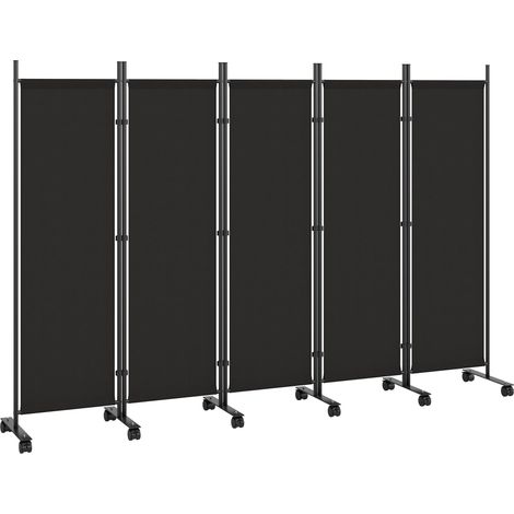 Paravent pliable à 5 panneaux avec 12 roulettes 252 x 170 cm, montage sur mesure, noir (1/5)