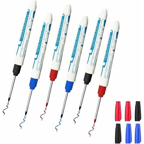 Lot de 6 marqueurs de trous de perçage – Crayons de menuisier – Crayon marqueur à pointe extra longue de 30 mm pour menuisier ou construction, pour bien travailler sur le bois, le plastique, l'acier e