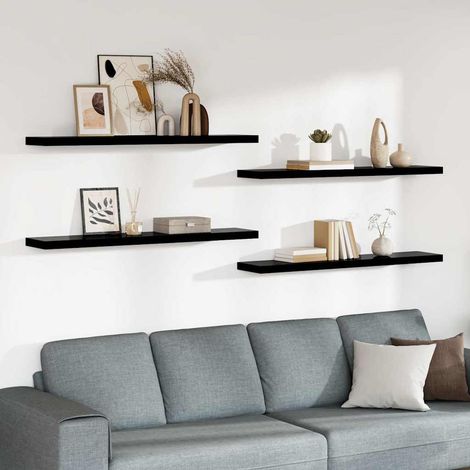 vidaXL Floating Wall Shelves 4 pcs High Gloss Black 120x23.5x3.8cm MDF (1/5)