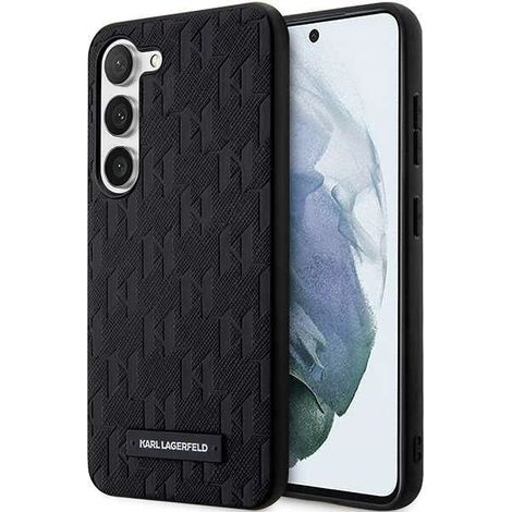 Custodia per Samsung Galaxy S23 Plus con logo Karl Lagerfeld in metallo Saffiano nero (1/5)