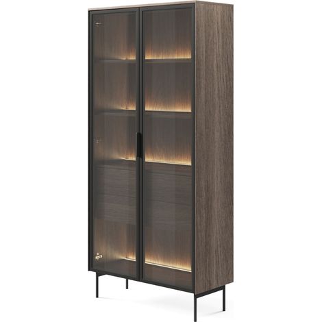 Selsey Lumi - Vitrine mit zwei Schubladen und LED, Eiche Dunin, 91 cm (1/5)