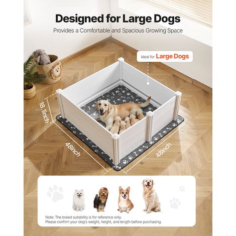 Parc de Mise Bas pour Chien, 122x122x46 cm, Caisse de Mise Bas pour Chiots, avec Porte Réglable en Hauteur, Tapis d'Urine Lavable, Boite de Naissance en Plastique PVC pour Chiens de Grande Race (1/5)