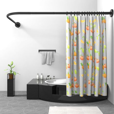 Tringle à Rideau de Douche L Forme, Barre De Douche Angle en Acier Inox, 75x170 cm Barre Rideau Douche Noir Réglable avec Anneaux, pour Salle de Bain Baignoire Vestiaire (1/5)