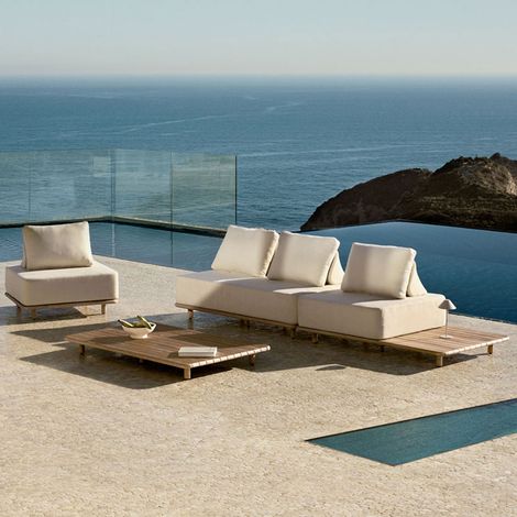 Ensemble de jardin avec canapé modulaire 2 pièces avec table d'appoint, fauteuil et table basse 160x95 cm en acacia Portet SKLUM (1/5)
