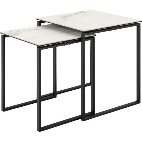 Conjunto de mesas auxiliares Norsica 873, Mármol blanco, 55x50x50cm, Diámetro: 0, Cerámica, Vidrio, Angular