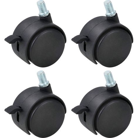 Confezione da 4 rotelle di ricambio in plastica di nylon da 2 pollici, adatte per carrelli, mobili, protezioni per pavimenti, sedie da ufficio, con ruote in acciaio filettate con freno, colore nero.
