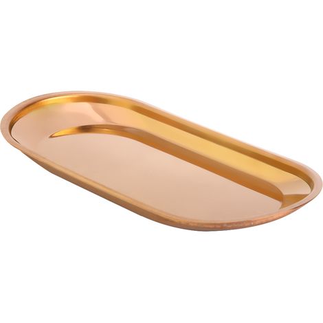 Plateau de rangement ovale nordique en acier inoxydable, idéal pour collations, cosmétiques et bijoux (cuivre) (1/5)