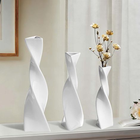 Lot de 3 vases géométriques en céramique, décoration d'intérieur pour salon, décoration moderne et minimaliste de fleurs séchées, améliore le style de la maison (blanc) (1/5)
