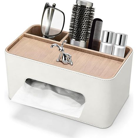 Kosmetiktuchbox aus Polyurethan mit 2 Fächern, benutzerfreundlich und stilvolles Design, Schreibtisch-Organizer für Büro, Zuhause und Badezimmer, beige