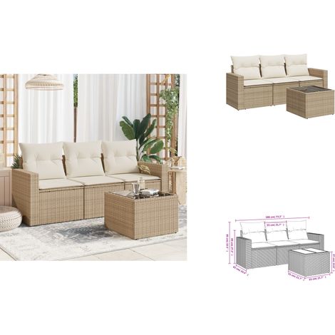 Salon de jardin avec coussins 4 pcs beige résine tressée - Ensemble Salon De Jardin - Canapé Jardin - Meuble De Jardin - Résine Tressée - Rotin Synthétique (1/3)