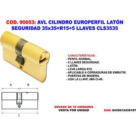 avl cilindro europerfil lat. seguridad 35x35 r15+5 llav. cls3535
