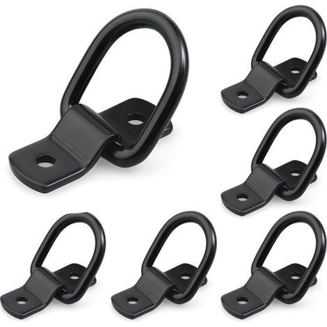 Lot de 6 Anneau Arrimage avec Vis et Supports - Crochet Arrimage en D Traction - Portant 400 Kg - Inoxydable Noir Anneau d'Arrimage - Anneau de Fixation pour Remorques, Voitures, Camions (1/4)