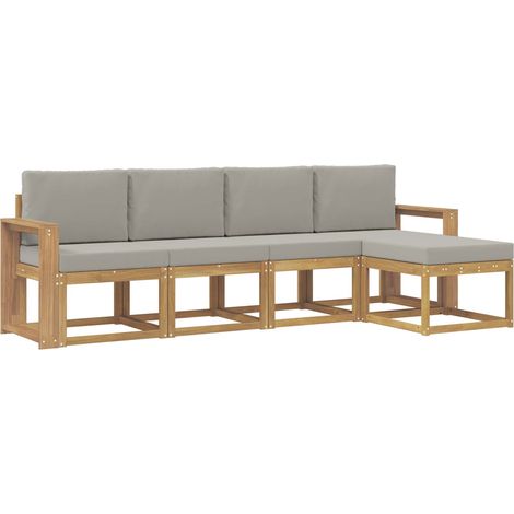 Set di divani da esterno 5 pz Bianco e Grigio Chiaro Poliestere vidaXL (1/5)