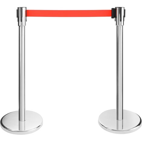 Arebos – Barrière à ceinture rétractable 2x – Longueur bande 190 cm – Hauteur 91 cm – Acier inoxydable poli – Pour gestion de foule (1/8)