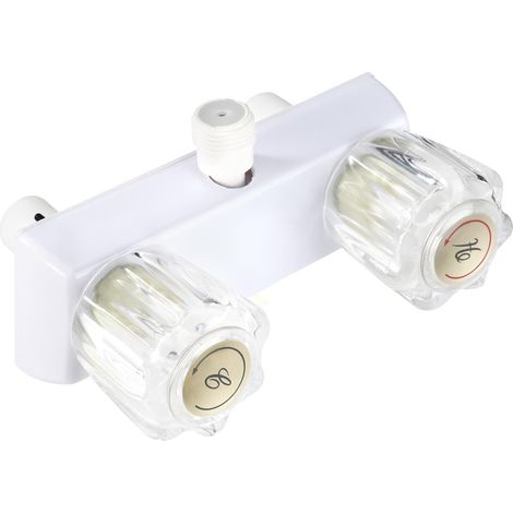Mitigeur Douche Camping Car, 16x11cm Plastique Robinet Douche Camping Car de Remplacer 2 Sorties RV Inverseur Mitigeur Baignoire pour Extérieur et Intérieur (Transparent) (1/5)