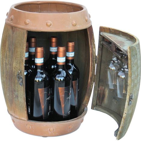 Dandibo – Casier à vin en bois 91361 – Tonneau brun 44 cm – Pour 6 bouteilles – Design compact pour salle à manger et cave