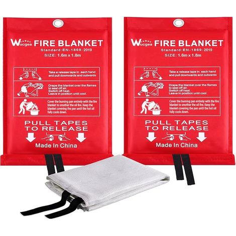 Couverture Anti feu de Survie - 160 x 180 Couverture Anti-feu en Fibre de Verre d'urgence pour la Survie Protection Ignifuge et Isolation Thermique, Applicable à Cuisine, Barbecue, Camping（2 Paquet） (1/5)