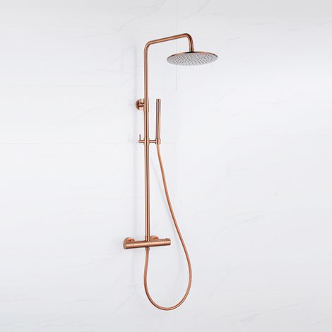 FugaFlow Eccelente Ensemble d'accessoires pour douche de tête - thermostatique - pomme de tête 25 cm - flexible lisse - douchette à main sur barre -