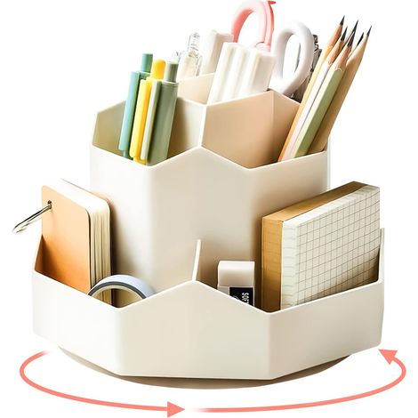 Organiseur de bureau rotatif pour stylos et crayons - Pots à crayons à 360° et porte-pinceaux de maquillage à 9 compartiments pour la maison et le bureau (1/5)