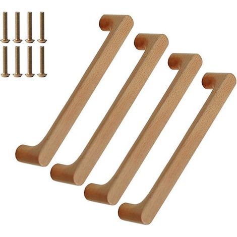 4er-Set Türgriffe – 128 mm Bohrabstand – Helle Holzfarbe – Möbelgriff – Schrauben inklusive (1/5)