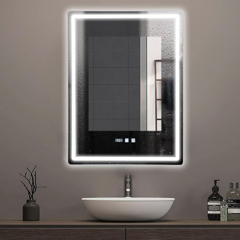 Badspiegel mit Beleuchtung 60x80cm ,LED Spiegel mit 3 Lichtfarben Dimmbar, Entnebelung,Wandspiegel Led-Spiegel-Bad Horizontal/Vertikal für Badezimmern, Waschräumen (60×80cm) (1/5)