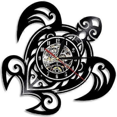 Horloge en forme de tortue - Décoration murale en vinyle - Décoration hawaïenne - Cadeaux tortue (hy) (1/5)