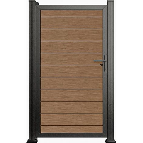Portillon battant plein en bois composite - L100 x H183 cm - naturel foncé - SENZIO (1/5)